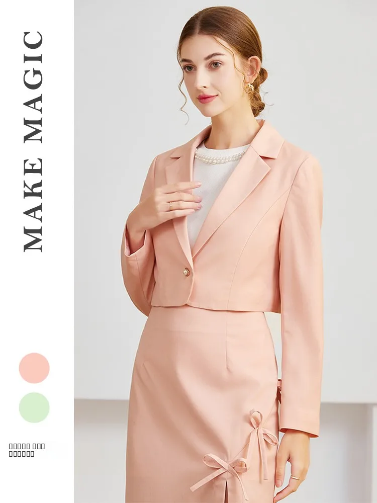 

e Magic Premium Woolen ort Suit Jaet Single Button Ladies Commute Outerwear Original Design Classic Pure Color