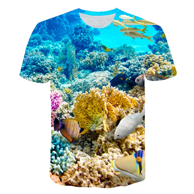 Coral Reef Fish 3D Print T-Shirts Men Women Hawaiian Short Sleeve Vacation T Shirt Oversized Harajuku Tees Tops Kids Clothing