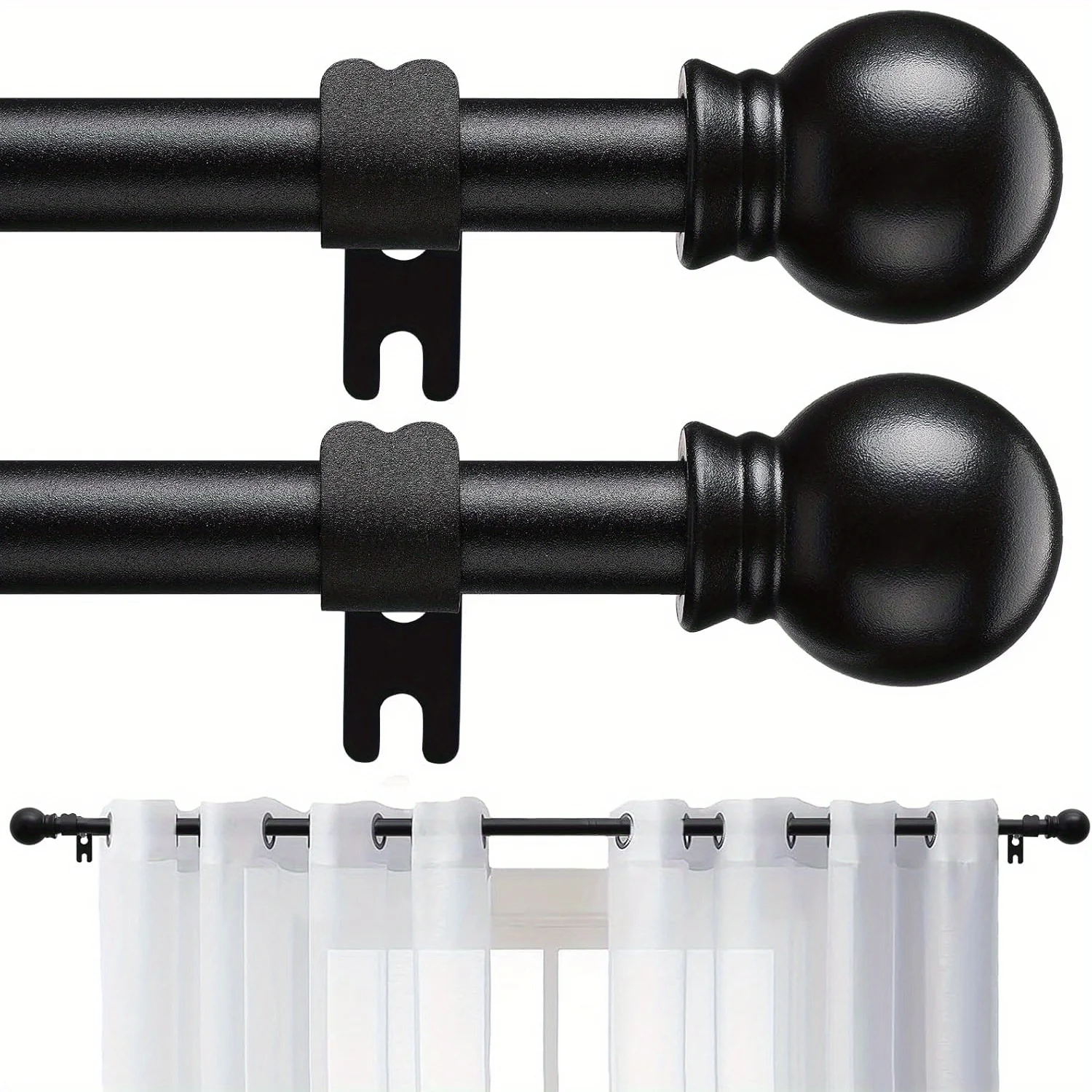 

us2 Pack Curtain Rods for Windows 28 to 95 Inch, 5/8 Inch Extra Long Matte Black Curtain Rod for Bathroom, Living Room, Kitchend