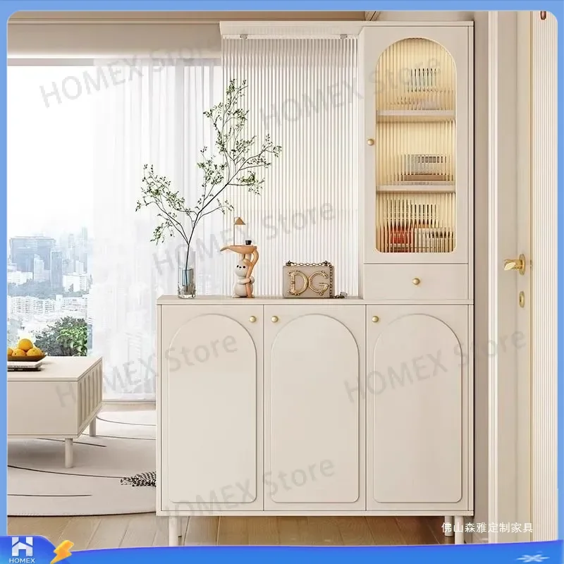 Modern Cream Style Entrance Cabinet with Changhong Glass Shoe Storage Living Room Wine Cabinet Screen Partition Furniture