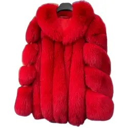 Women's Turn-down Collar Real Fox Fur Jacket Long High Quality Natural Fox Fur Coat Winter 2024