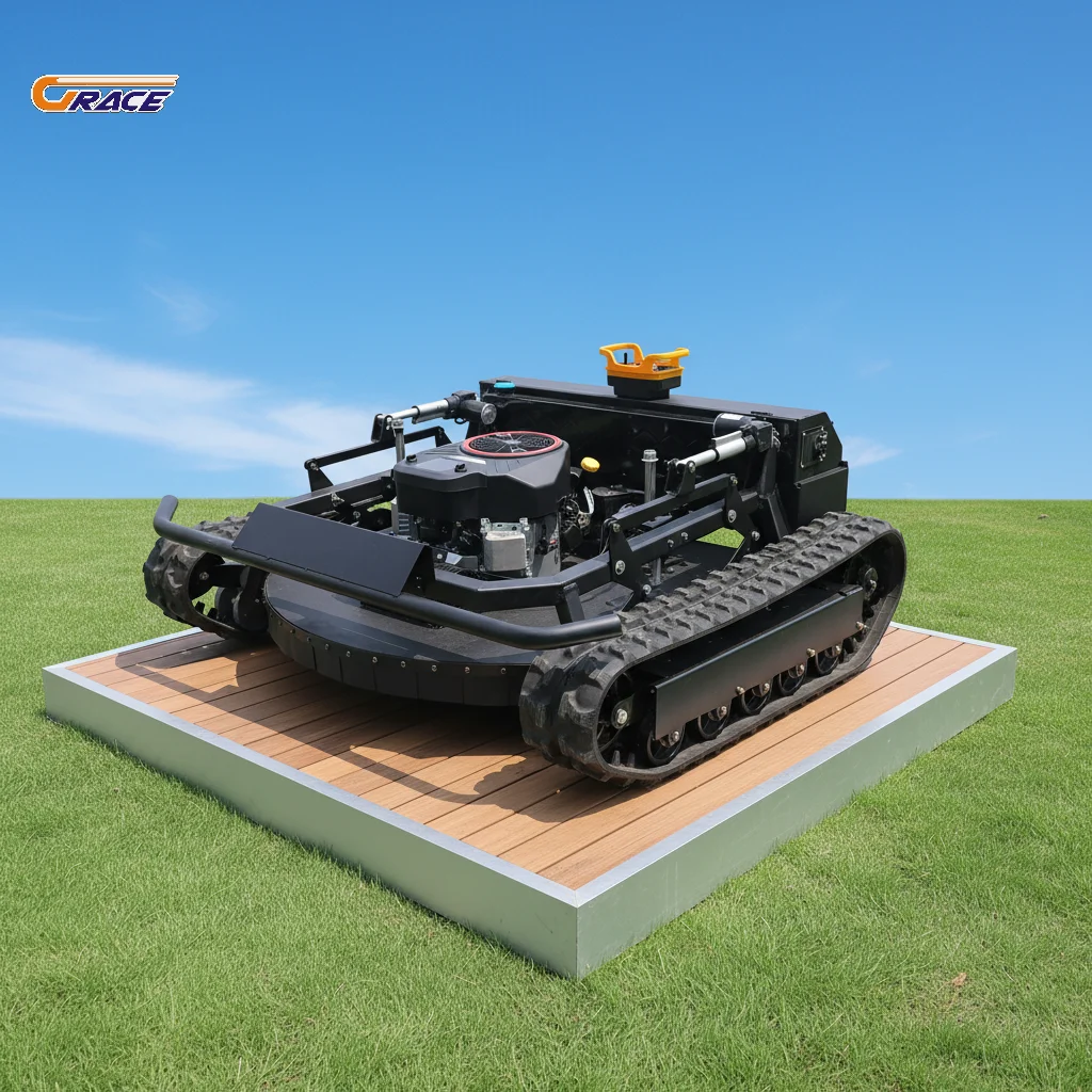 

RC Tracked Lawn Mower Wireless for Orchard Farm Slope Muddy Land Grass Cutting
