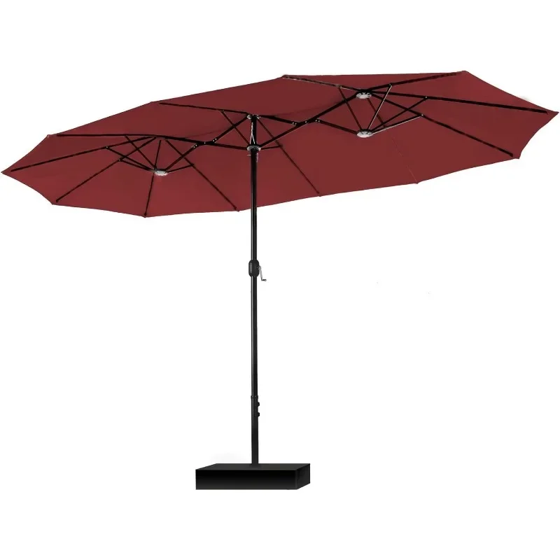 

15ft Large Patio Umbrellas with Base, Outdoor Double-Sided Rectangle Market Umbrella for Pool Lawn Garden