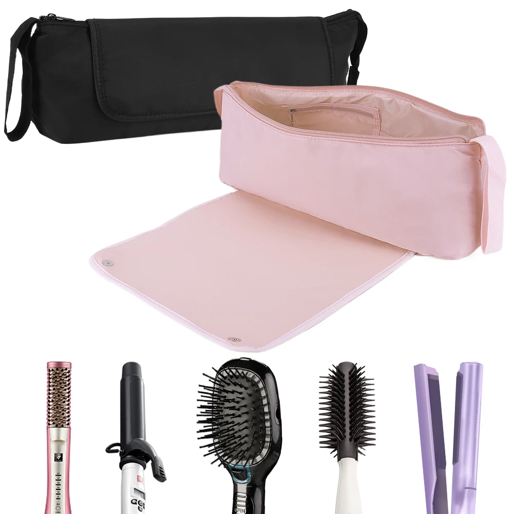 

2 In 1 Curling Iron Travel Case with Heat Resistant Mat Portable Hair Dryer Travel Organizer Waterproof for Haircare Accessories