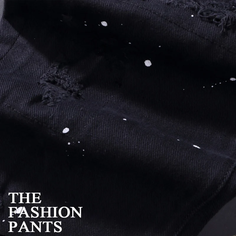 High Street Fashion Men Jeans Black Color Elastic Slim Fit Ripped Jeans Men Painted Designer Hip Hop Denim Brand Pants Hombre