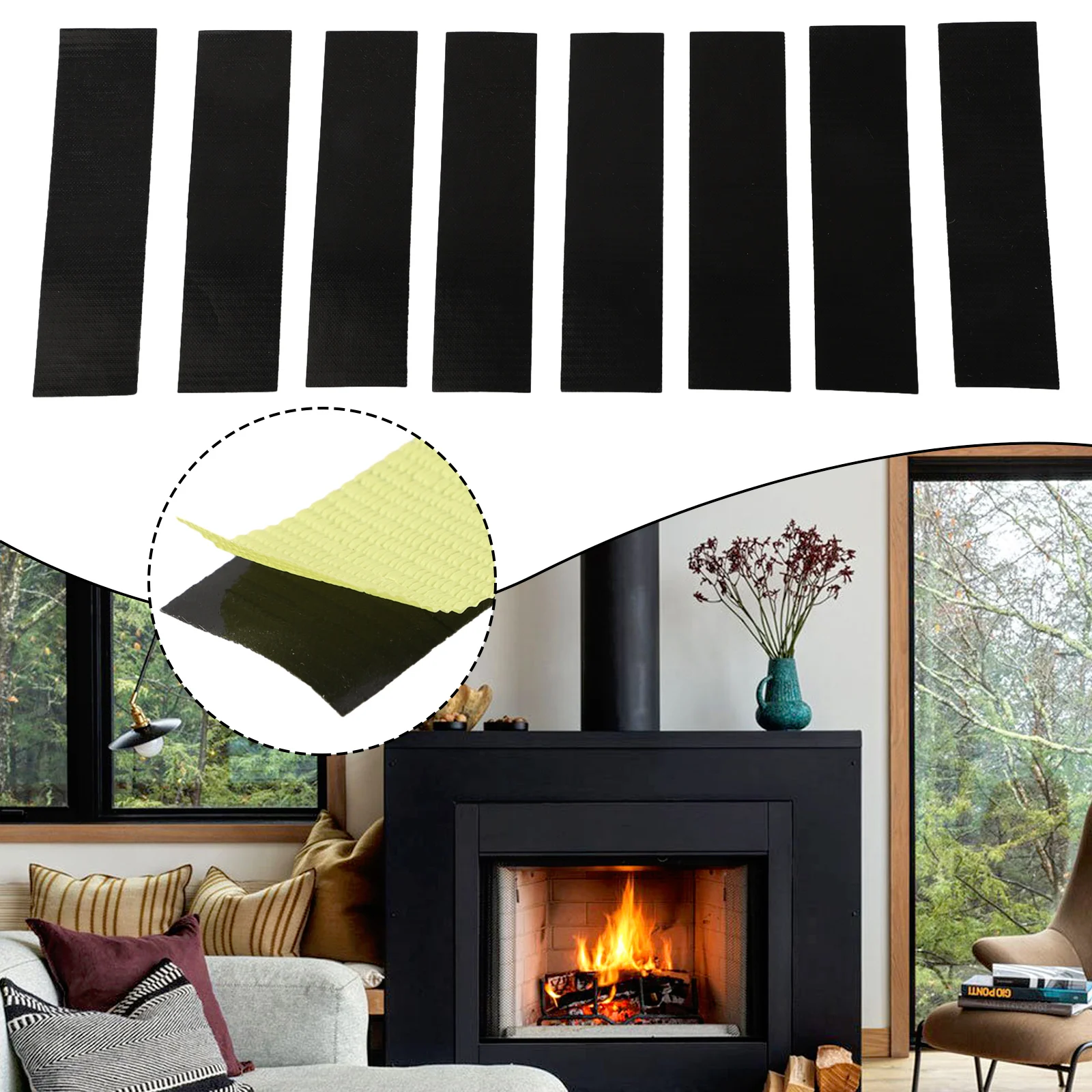 8Pcs Self-Adhesive Fireplace End Tape 10*2.5cm For Glass Fabric Tape Sealing Cord End For Home Improvement Tools Accessories