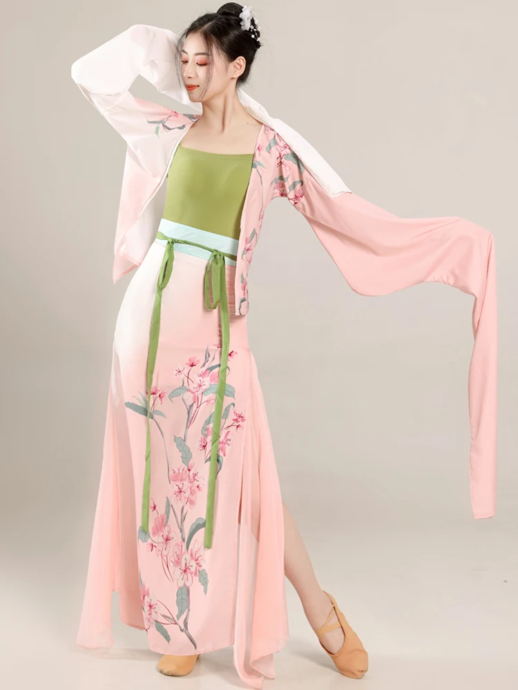 Classical Dance Costume with Water Sleeves Poetic Flower Design for Women's Performance Traditional Chinese Style Summer New ...