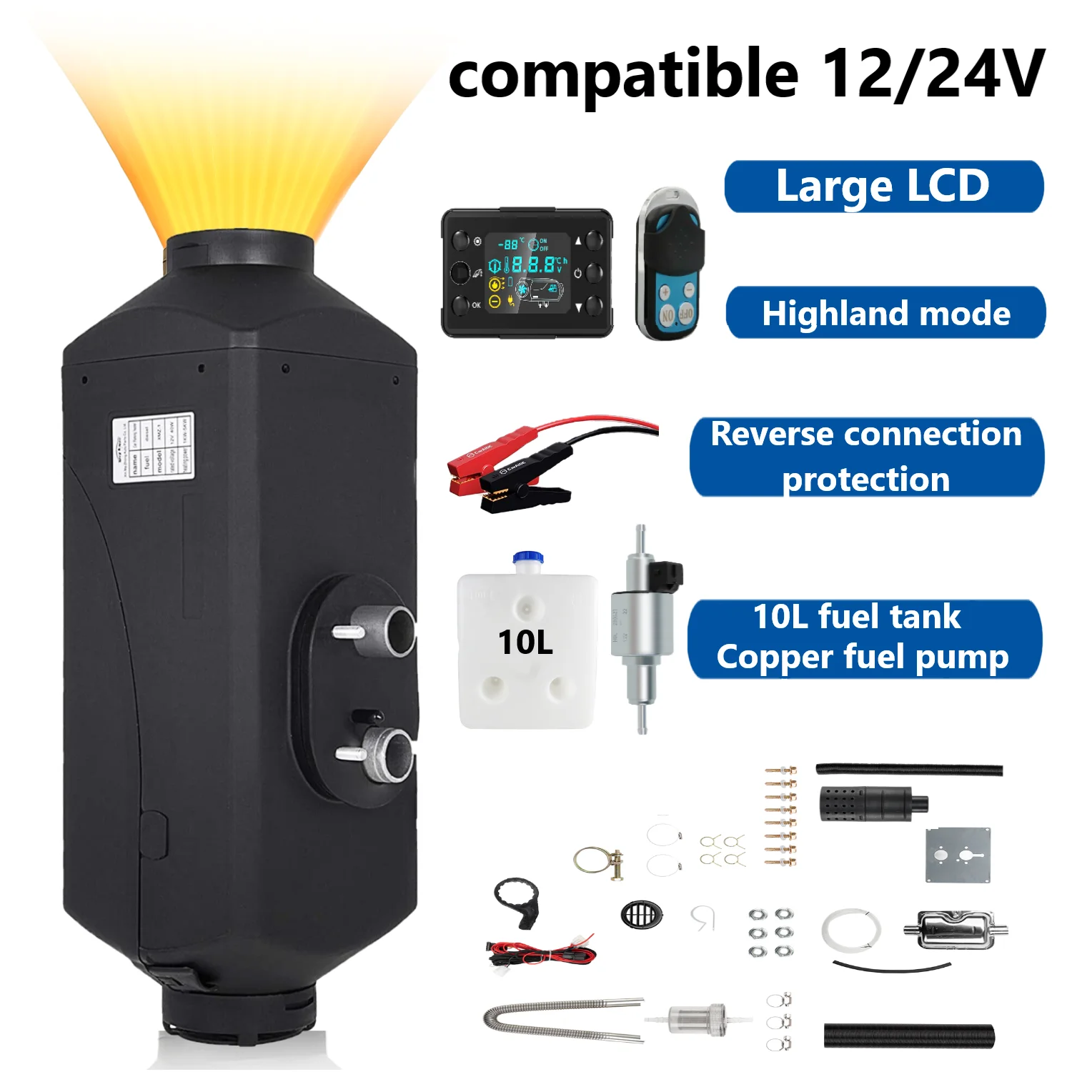 Diesel Heater All in One 2KW/5KW/8KW 12V-24V Portable Diesel Air Heater w Muffler Fast Heating Defrost Defog for Campers TrucK
