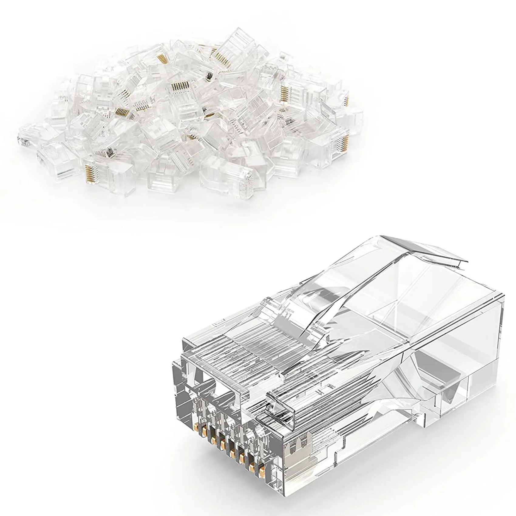 CAT6 RJ45 Connector 100 Pack,Cat6 RJ45 Ends 8P8C UTP Network Plug for CAT5 CAT5E CAT6 Stranded Cable Solid Crystal