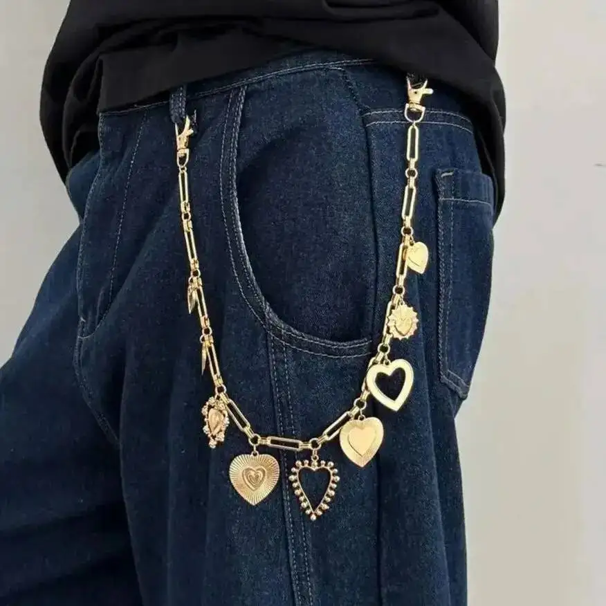 Salircon Hip Hop Liebe Herz Metall Schlüsselanhänger Taille Kette Jeans Kette für Männer Punk Hosen Jeans Hose Brieftasche Tasche Kette Y2K Schmuck