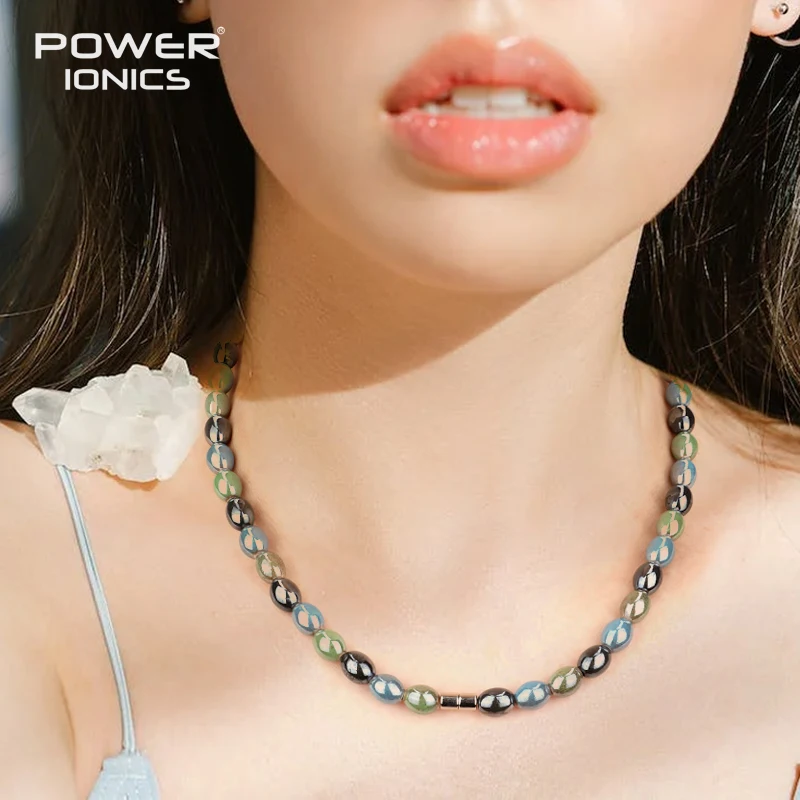 Power Ionics Men Women Natural Anions Beads Stretch  Necklace Magnetic Buckle  Family Lover Gifts