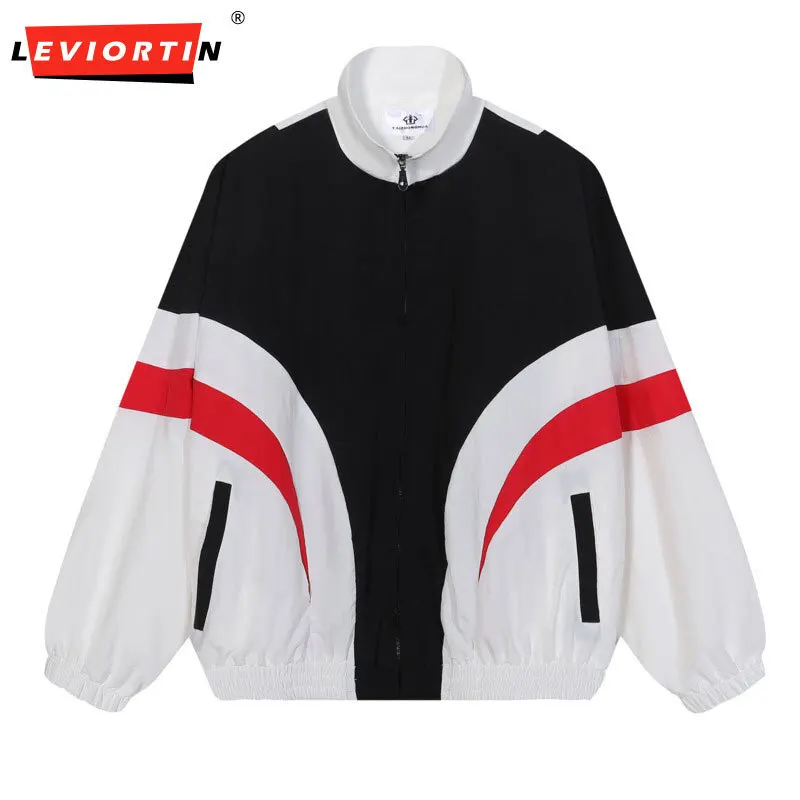 Men's autumn fashion trend brand cool casual jacket with contrasting color design, American stand up collar jacket jacket