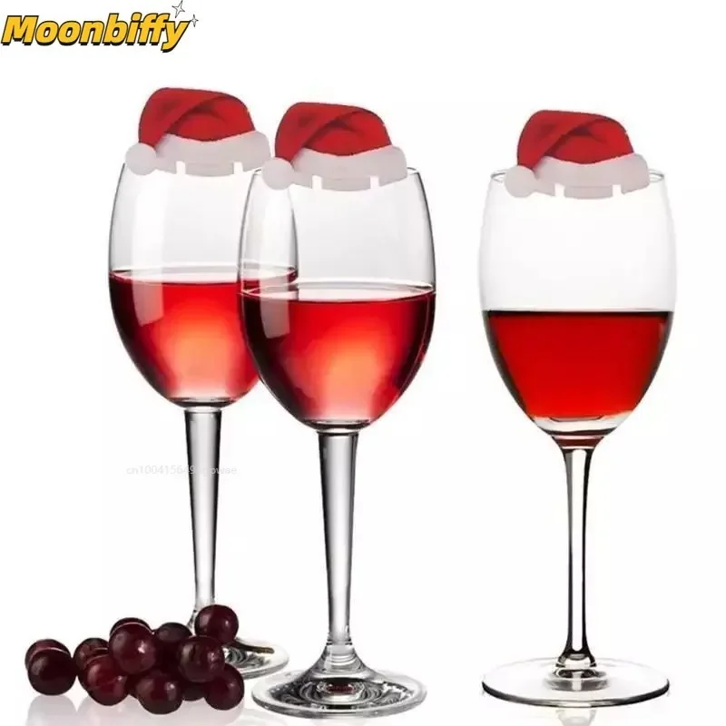 10PCS/set Christmas Cup Card Xmas Party Santa Hat Wine Glass Decoration Home Table Place Decorations Christmas Party Supplies