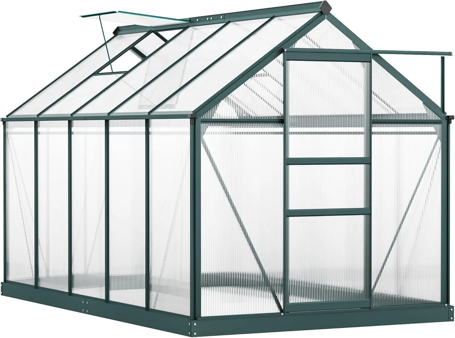 Outsunny 6' X 10' Greenhouse For Outdoors, Polycarbonate Greenhouse With Rain Gutter And Roof Vent, Aluminum Walk-In Green