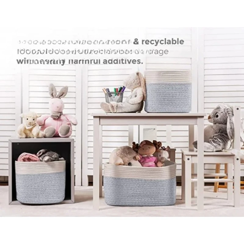 Collapsible Cotton Rope Basket with Handles Soft Round Storage Baskets for Baby Toy Organization and Laundry Use