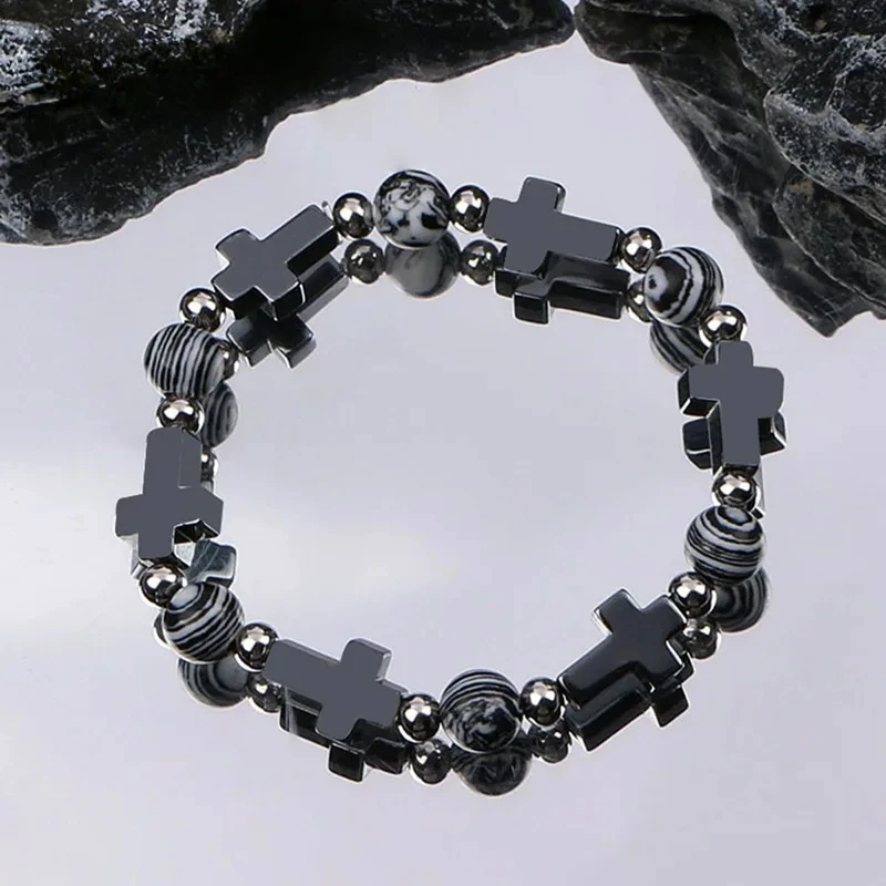 Europa y los Estados Unidos Punk viento Cruz oscura pulsera con cuentas hombres y mujeres nicho Hip-hop tendencia joyería Accesorios