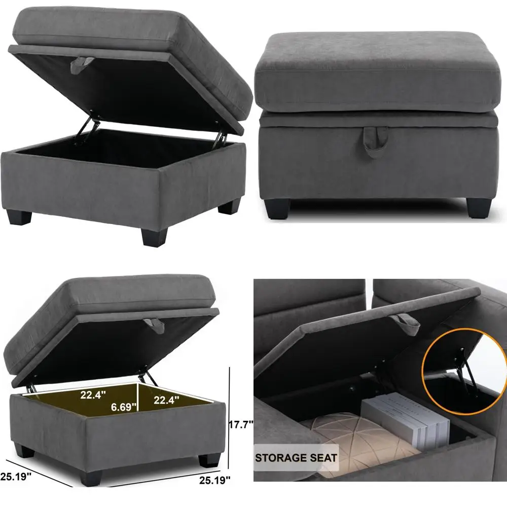 Storage Ottoman with Deep Seat, Multi-Purpose Foot Rest for Small Spaces, Ideal for Dorms, Bedrooms, Offices