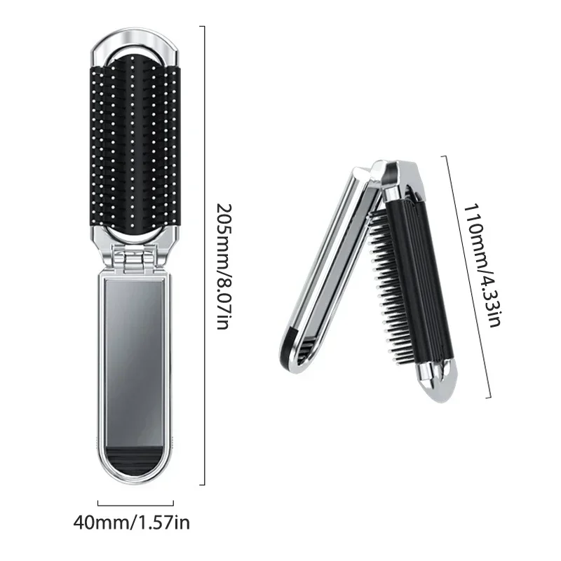 Foldable Hair Brush Portable Massage Comb Head Massager Anti-Static Travel Hair Combs with Mirror Girls Hair Styling Accessories