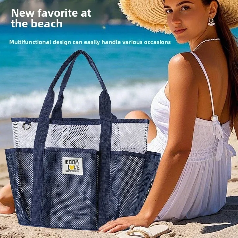 New Gym Bag Handheld Beach Bag Large Capacity Travel Swimsuit Storage Bag Portable Tote Swimming Mesh Vacation Storage Bag