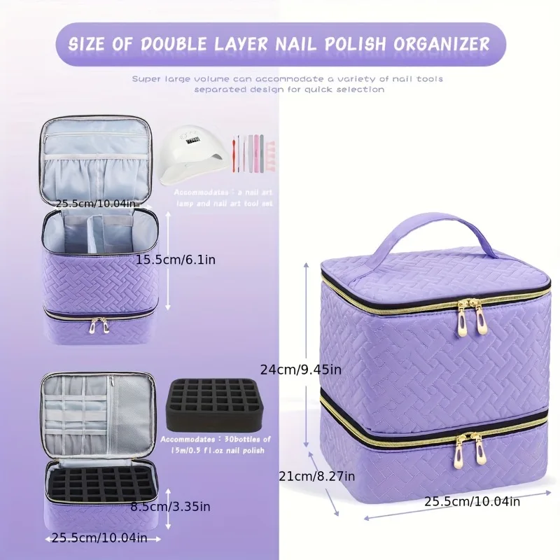 Portable Quilted Double Layer Cosmetic Bag Large Capacity New Women Bag Nail Polish Storage Bag
