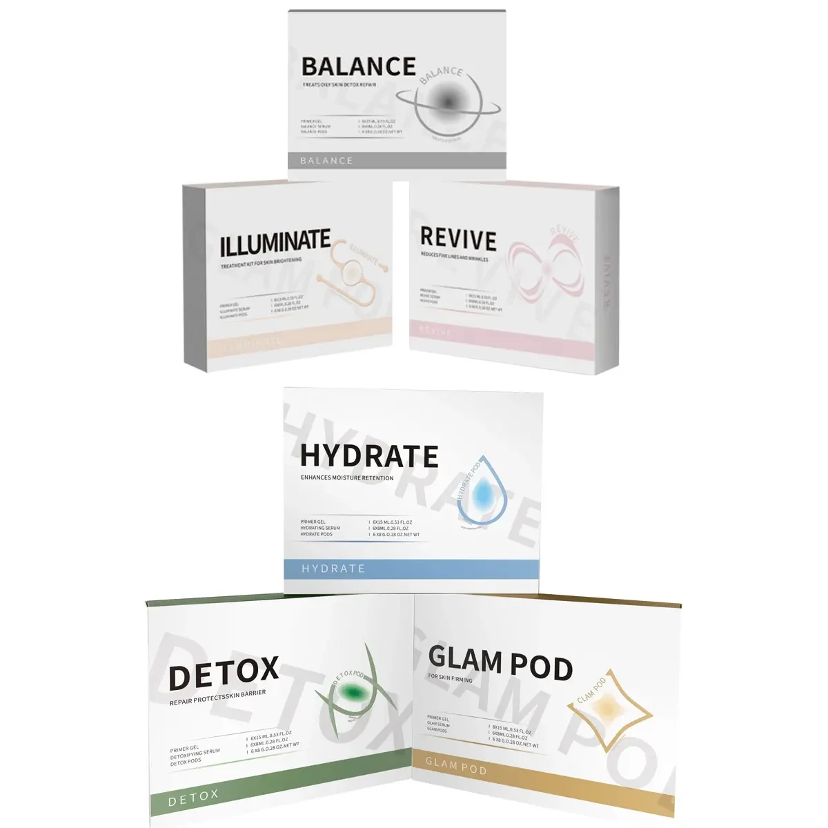 Verhelderende Hydra Detox Verlicht Herleven Glam Balance Kits Serum Zuurstof Pods Voor Co2 Kleine Bubble Hydrofacial Machine