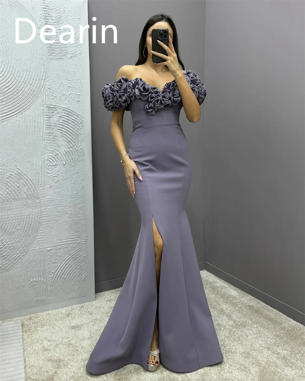 Customized Evening Dress Prom Gown Formal Party Occasion Dearin V-neck Sheath Floor Length Skirts Ruffle Bespoke  Dresse