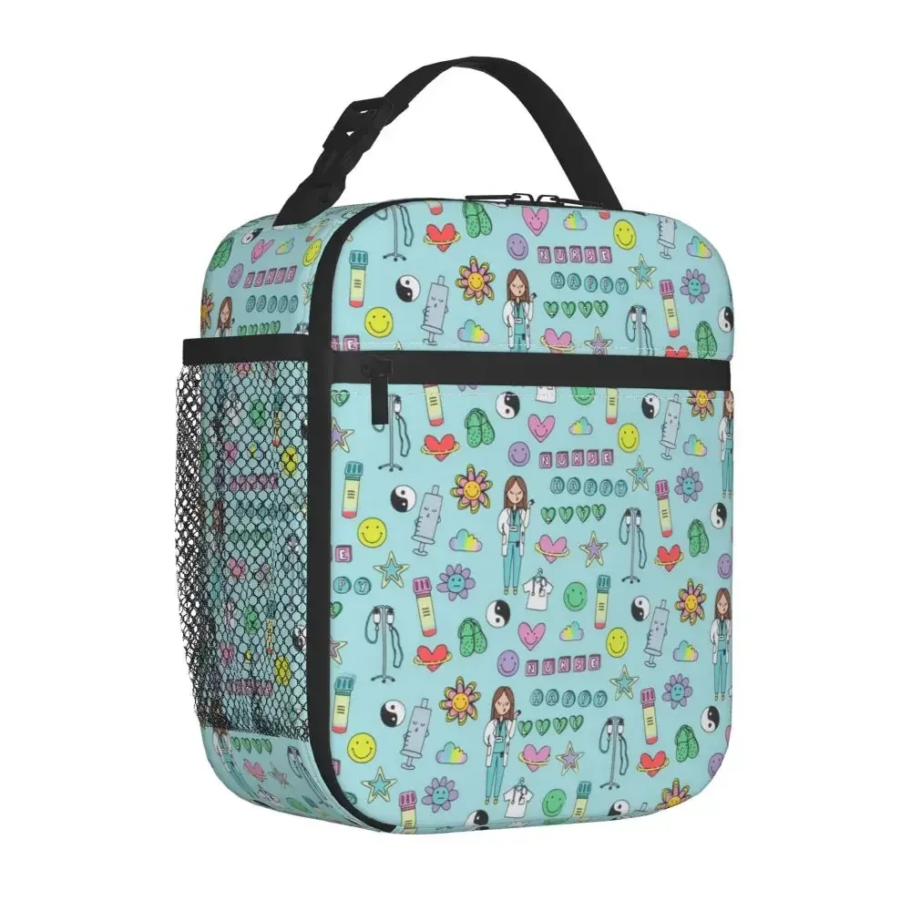 Enfermera En Apuros Pattern Nurse Lunch Bag Portable Doctor Nurse Medical Food Bags Cooler scatole per il pranzo isolate termicamente