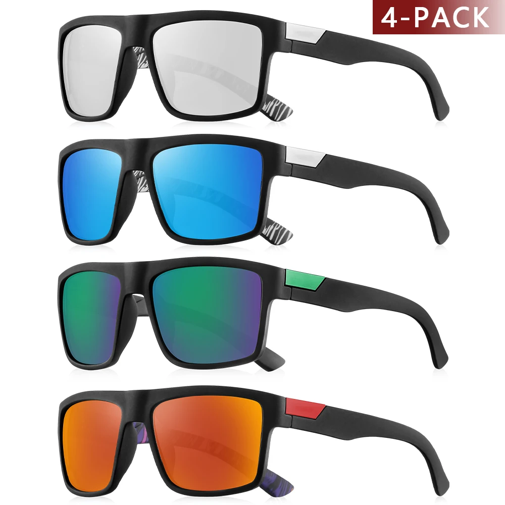 CRIXALIS 4 Stück quadratische lässige Sonnenbrille für Männer und Frauen, Spiegel, Angeln und Fahren, Outdoor-Sonnenbrille, Antireflex-Schatten, UV400