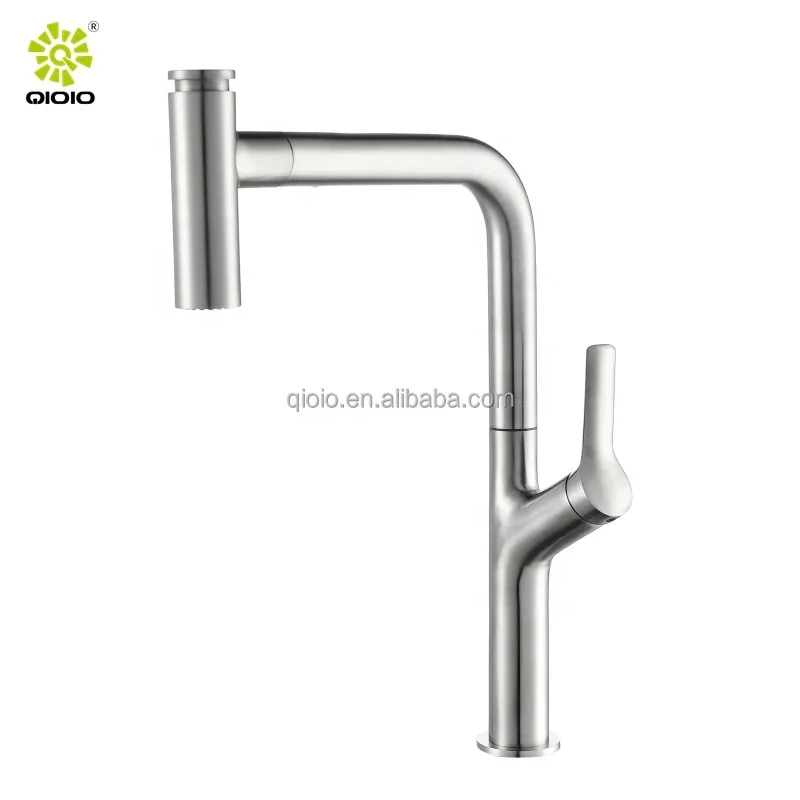 Torneira da pia da cozinha do aço inoxidável 304, Single Handle, Pull Down Mixer Tap, Água quente e fria