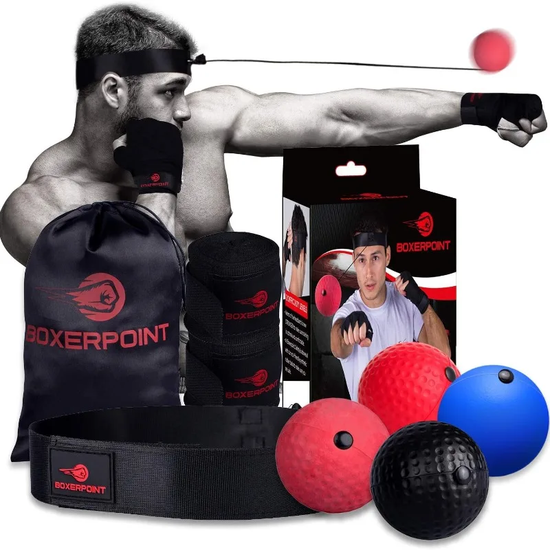 

Boxing Reflex Ball for Adults and s - React Reflex Balls on String with Headband, Carry Bag and Hand Wraps - Improve Hand Eye