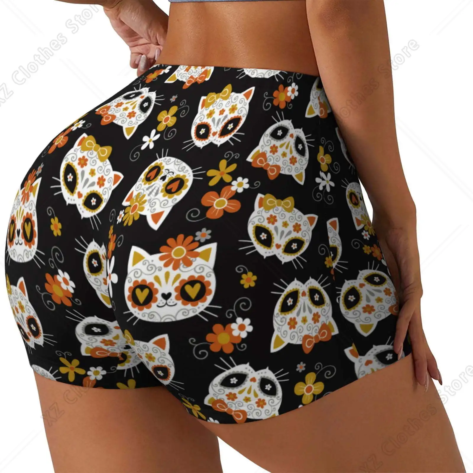 Flower Fox print Workout Shorts for Women Seamless Soft Smooth Gym Yoga Scrunch Active Exercise Fitness Shorts