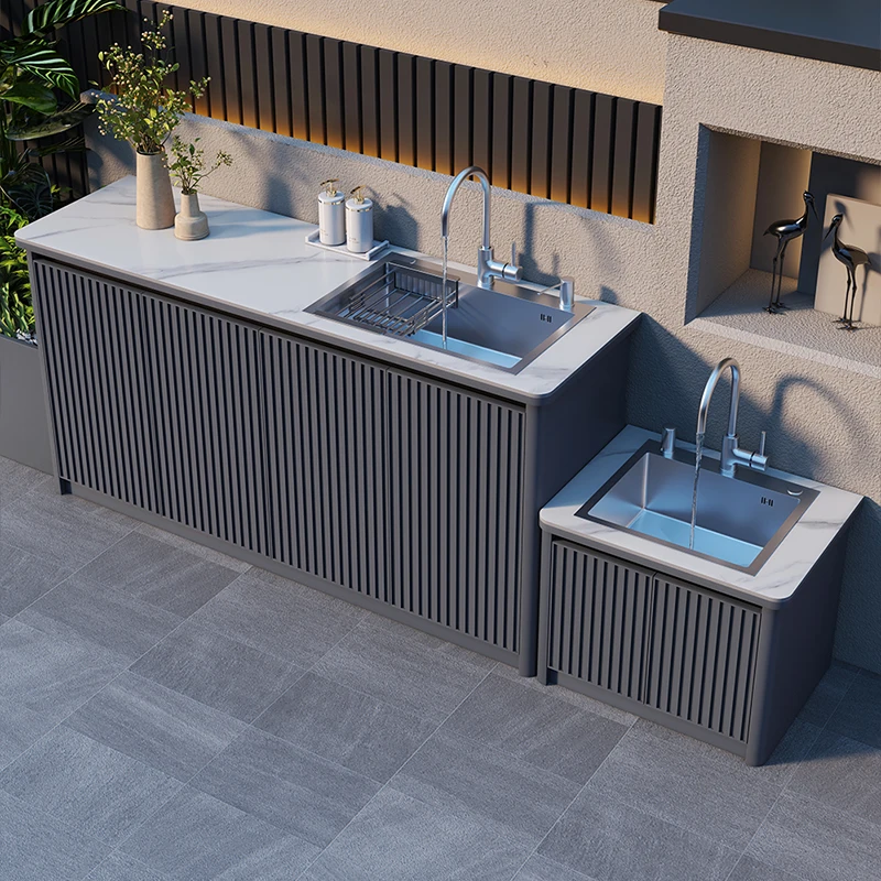 

Outdoor courtyard balcony waterproof and sunscreen aluminum sink integrated wash basin cabinet combined household