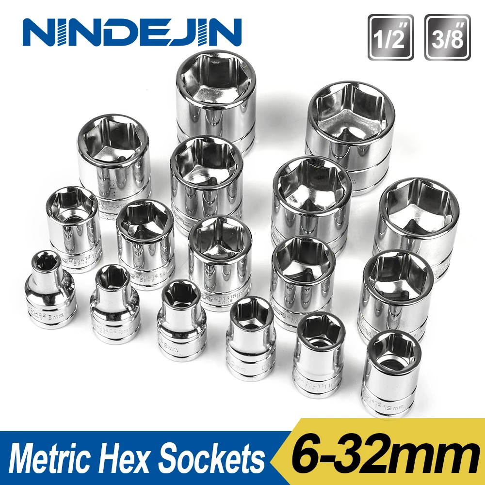 NINDEJIN 1pc 6-32mm 6 point Metric hexagonal hex socket sleeve tool cr-v 1/2\