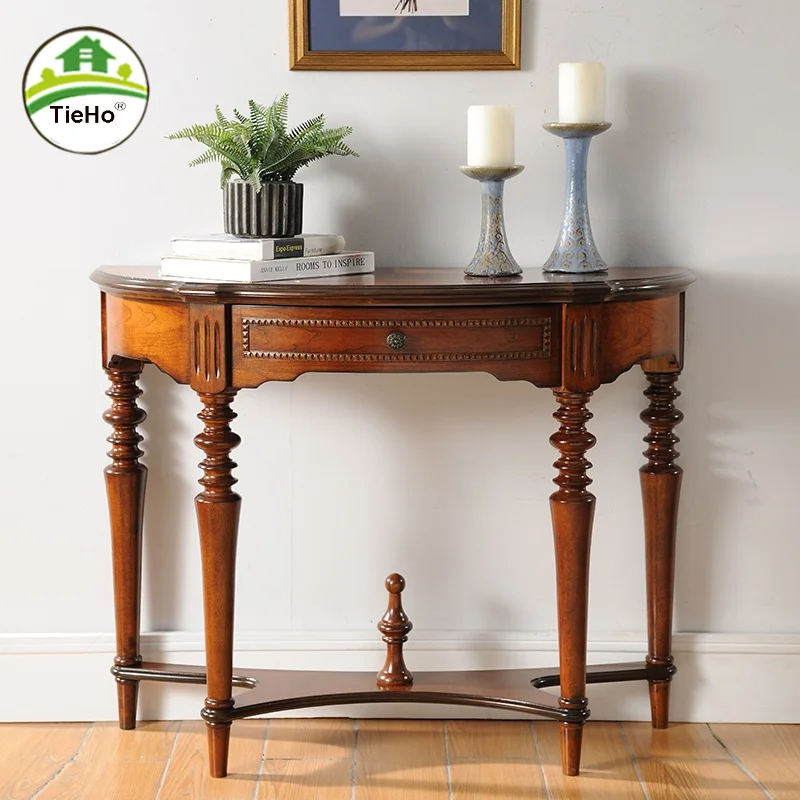 Nordic Vintage Solid Wood Console Table For Hallway Living Room Corridor Retro Decorative Table With Drawer Home Furniture