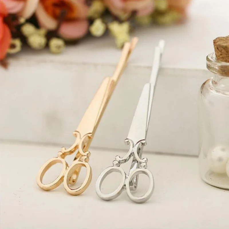 Gold Silver Creative Scissors Shape HairPin Women Girls Hair Clip Delicate Metal Hair Barrette Fashion Hair Accessories