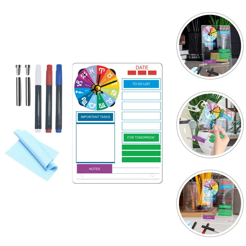 1 مجموعة سطح المكتب المفكرة ساعة مخطط مجلس الجاف محو الاكريليك منضدية مذكرة المنظم لأداة إدارة المنزل مكتب #5