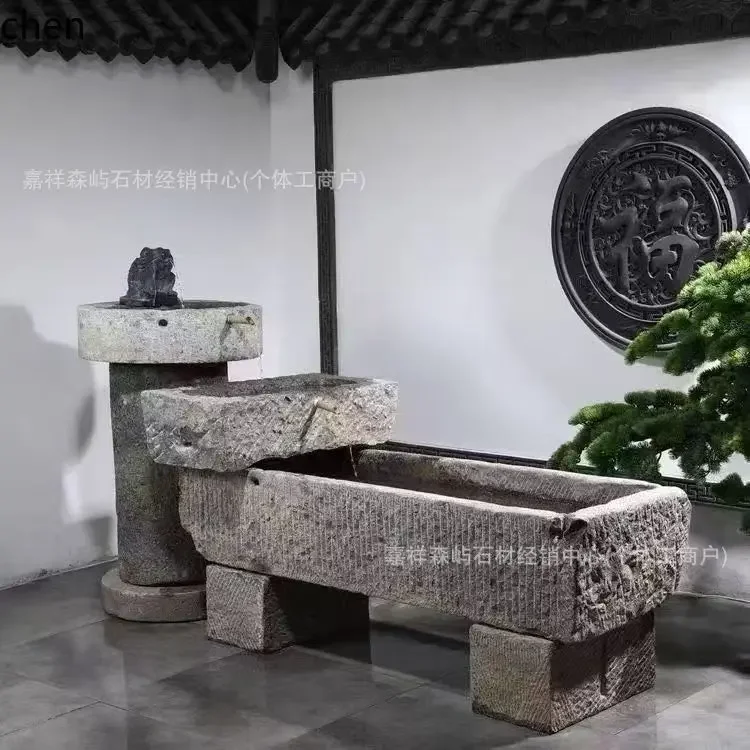 7.15-c13 Flowing Water Fish Tank Outdoor Courtyard Stone Carving Flowing Water Ornament for B&B Hotel Fish Pond Landscaping