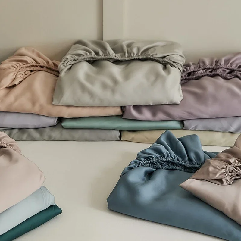 Solid Tencel Lyocell Bed Sheet and Fitted Sheet Single Piece Silk Texture Silk Smooth Ice Silk