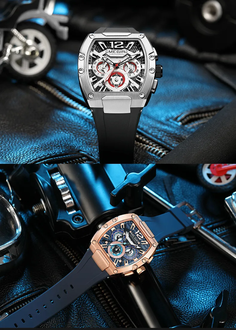 

New Men's Mechanical Watch Fashionable Military Sports Simulation Automatic Watch with White Silicone Strap Barrel-Shaped Dial Timer