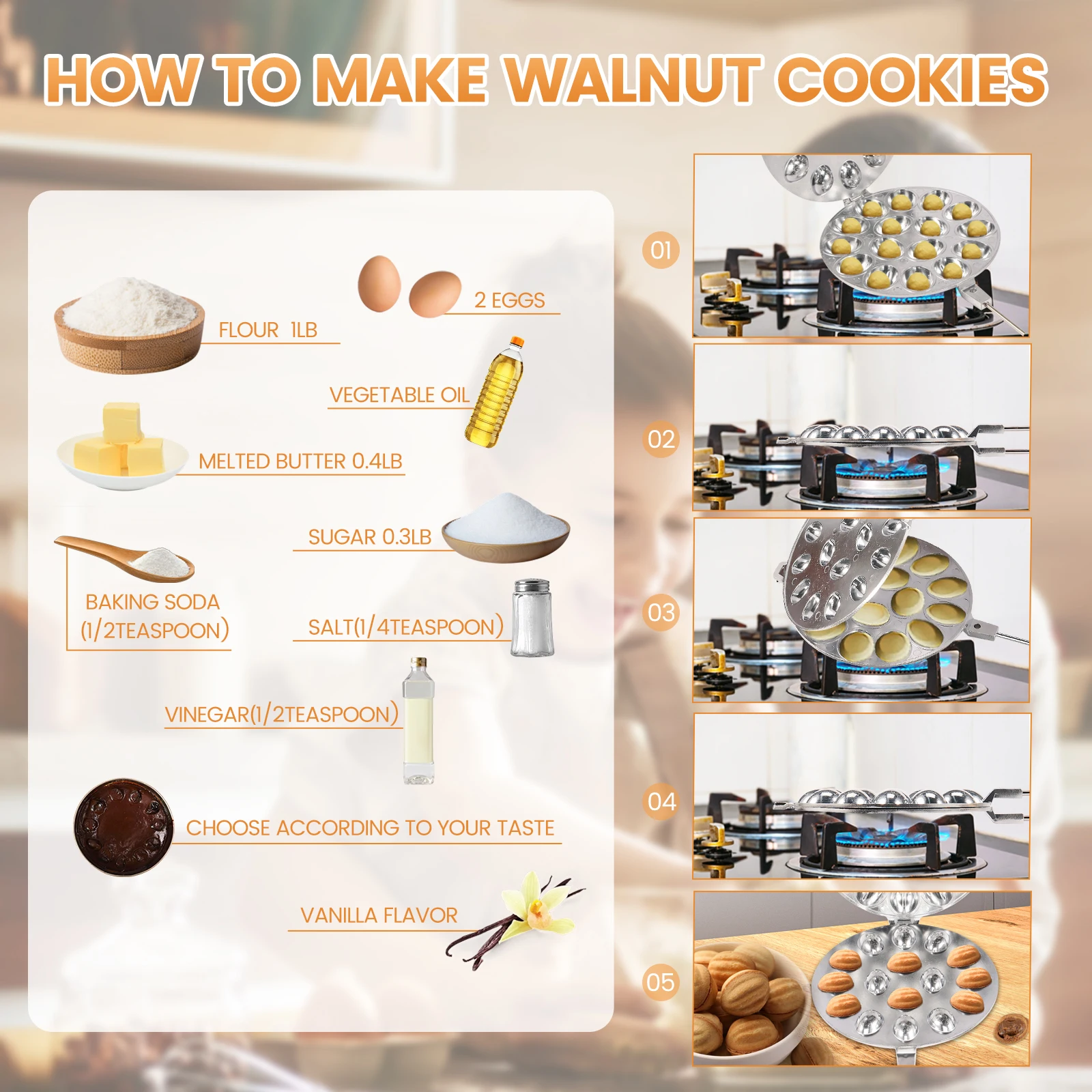 Walnut Cookie Mold 16 Holes Walnut Cookie Maker Nonstick Oreshki Molds Pastry Nut Cookies Maker for Baking Kitchen Gadgets