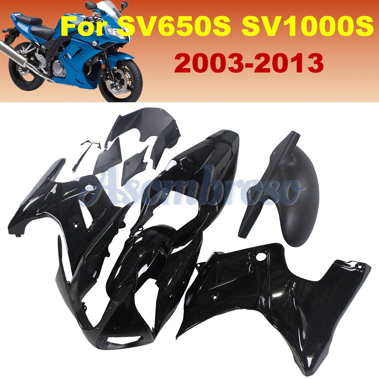 

Glossy Black Full Fairing kit For SV650S SV1000S 2003 2004 2005 2006 2007 2008 2009 2010 2011 2012 2013 ABS Plastic
