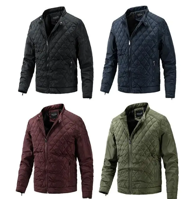 Masculino acolchoado inverno gola de beisebol losango moda casual jaqueta europeu e americano juventude tamanho grande acolchoado roupas