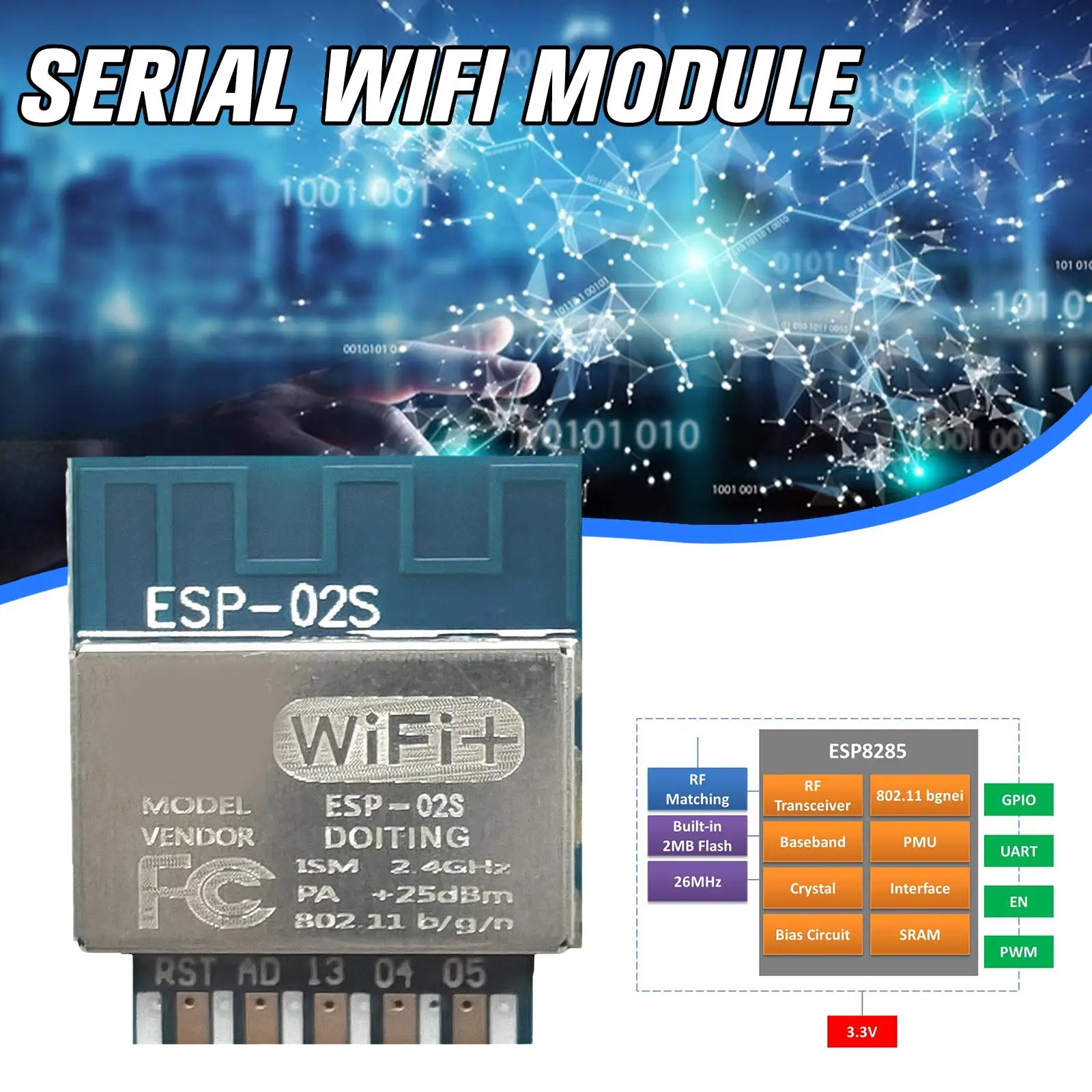 โมดูล Wi-Fi ESP-02S TYWE2S Serial Golden Finger แพคเกจ ESP8285ไร้สายโปร่งใสเกียร์ใช้งานร่วมกับ ESP8266
