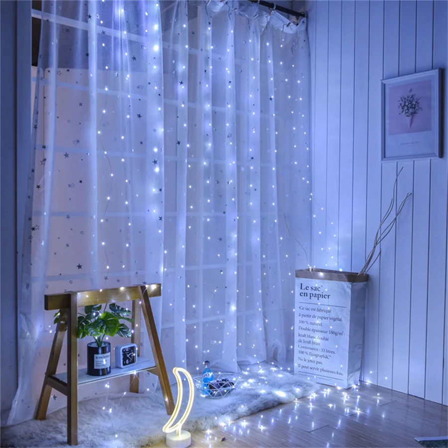 LED Remote USB Christmas String Lights, Curtain Lights, Fairy Guirlanda, ao ar livre, férias, casamento, quarto, decoração de casa, 8 modos