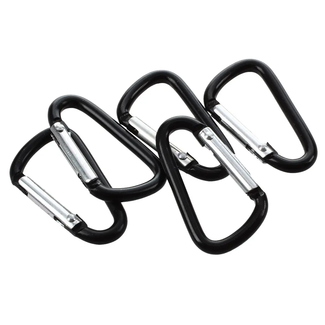 5x Hiking Spring Loaded 4mm Dia Black Aluminum Alloy Carabiner