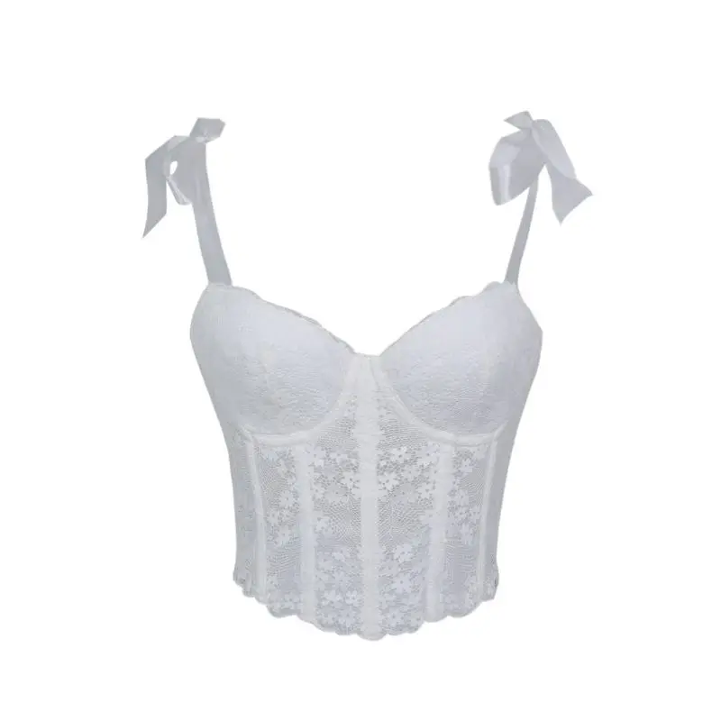 

Кружевной корсет-топ на шнуровке, укороченный, женский, с эффектом коррекции фигуры, милый, нежный, топ-майка, бюстье, облегающая майка-камизоль, лето 2026