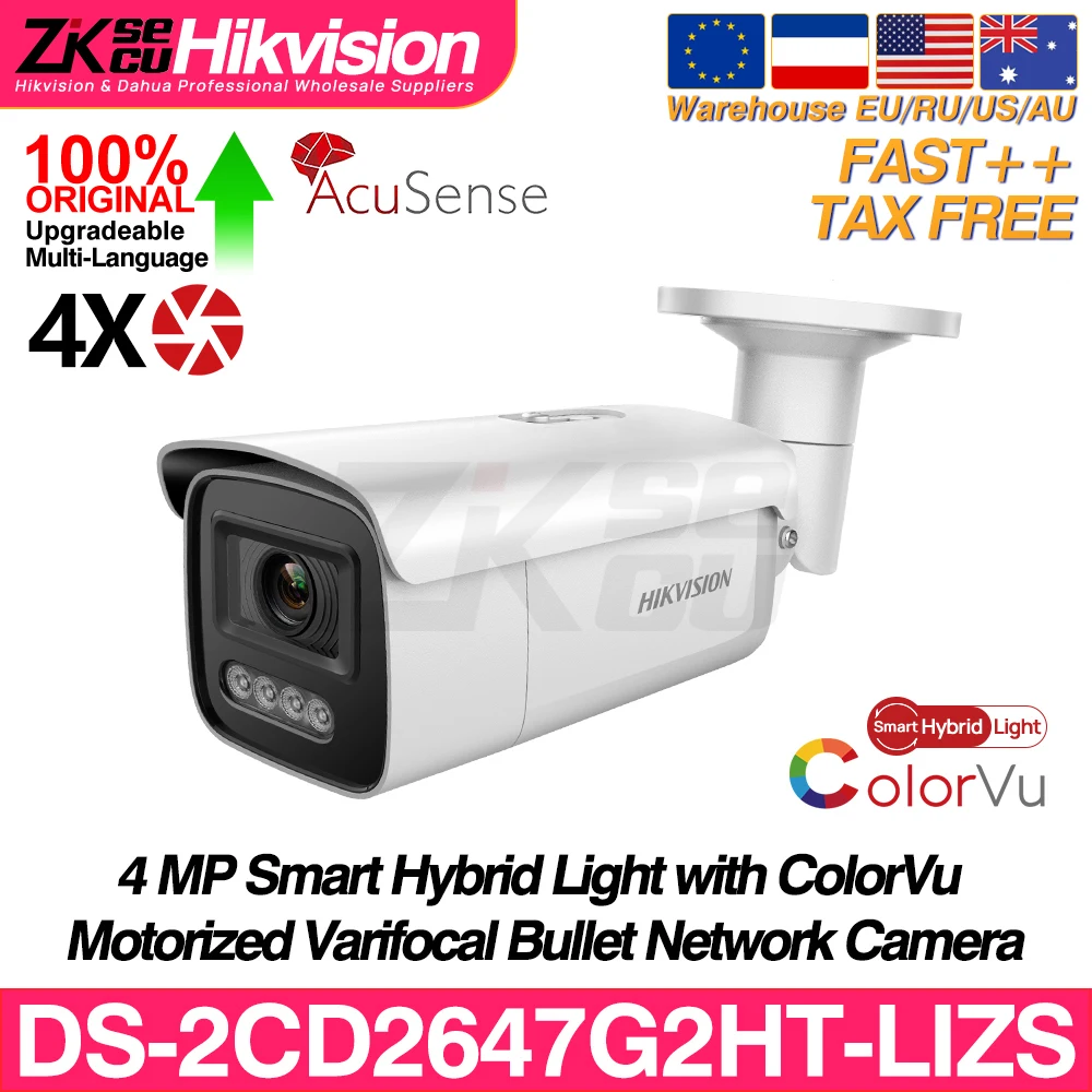 

Hikvision Original DS-2CD2647G2HT-LIZS 8MP 4K Smart Hybrid Light ColorVu AcuSense 4X ZOOM SD Slot POE Alarm I/O CCTV IP Camera