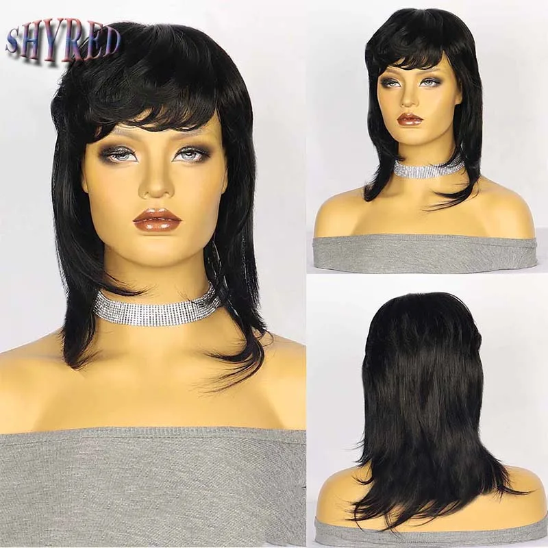 

Short Curly Pixie Cut Synthetic Wigs with Bangs Black Wig for White Women Halloween Daily Wear Heat Resistant