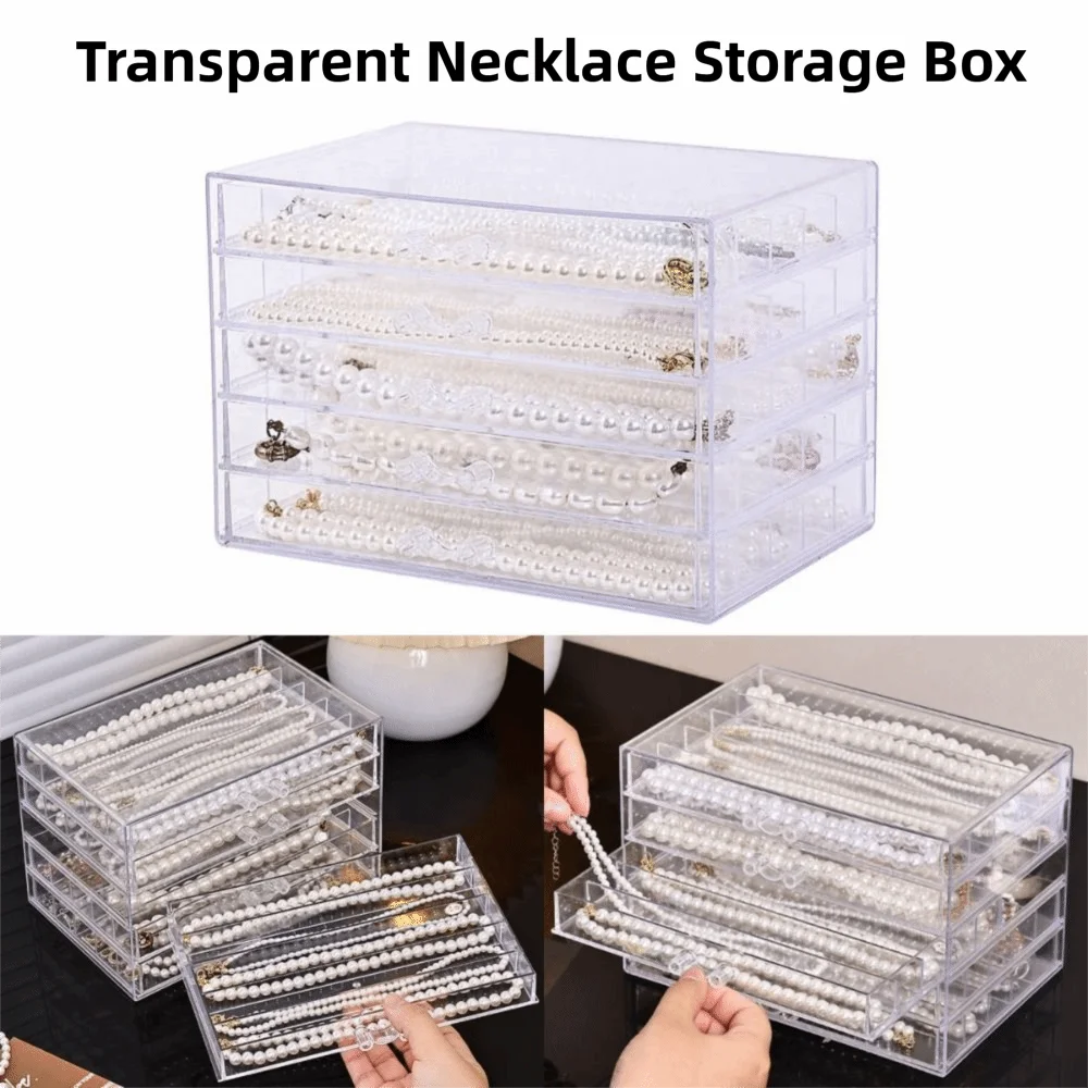 

3/5 Layer Transparent Necklace Storage Box Dust-proof Waterproof Necklace Display Cabinet Plastic Large Capacity