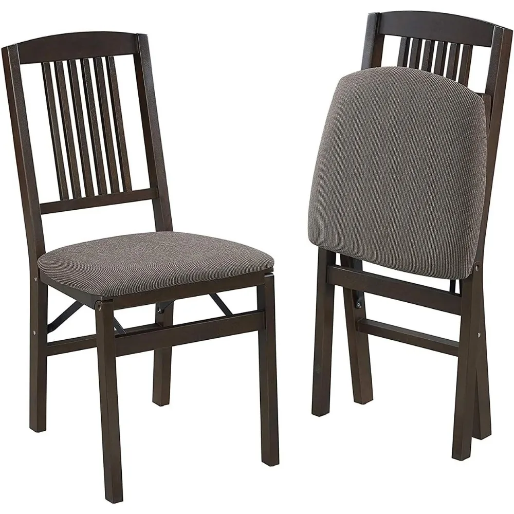 Sedie da pranzo pieghevoli in legno massello con cuscino in tessuto per uso interno - Finitura Espresso, stile Mission